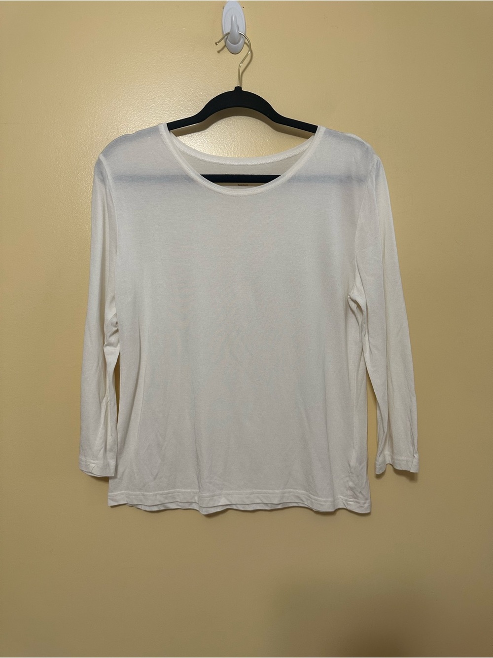 Soft Surrounding Silk Essential 3/4 Sleeve Tee Scoop Neck Women M White